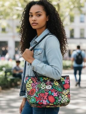 Brighton Floral Canvas Tote | Magnetic Closure | Leather Trim | EUC + Dust Bag